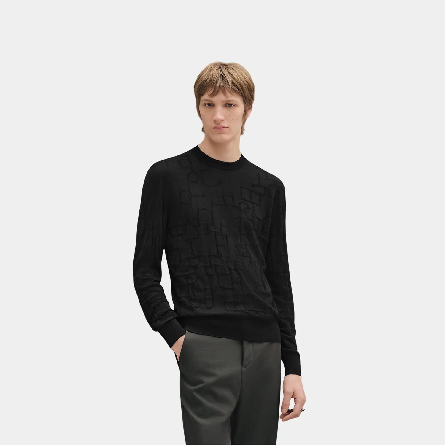 Hermes Méli-Mors Intégrale Round Neck Sweater, Noir, Front