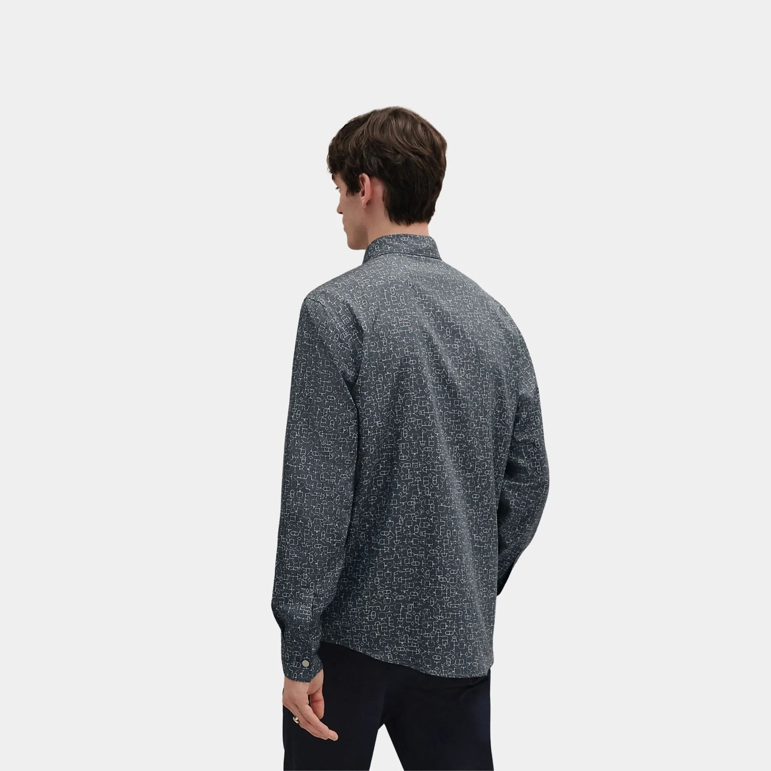 Hermes Meli-Mors Straight-body Shirt in Silk and Cotton, Ardoise, Back