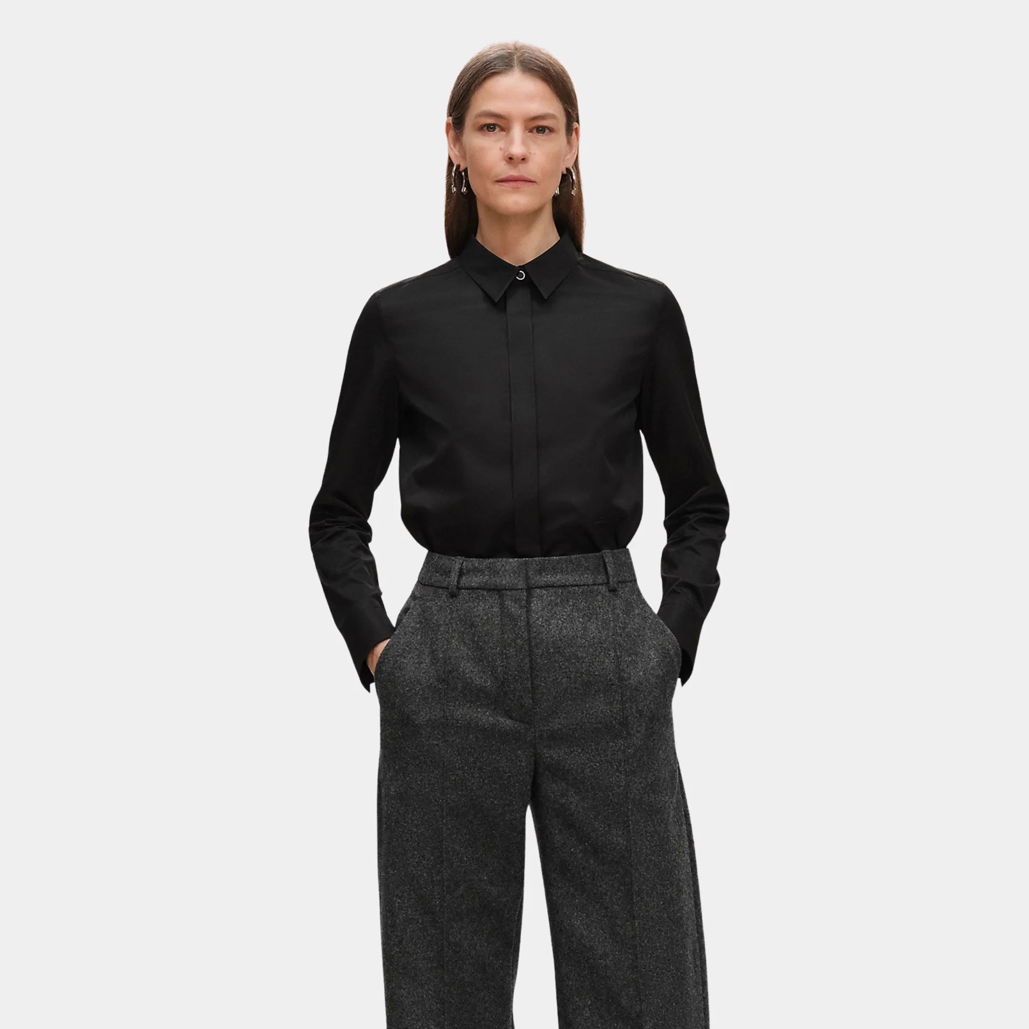 Hermes Micro Shirt in Cotton Twill, Noir, Front