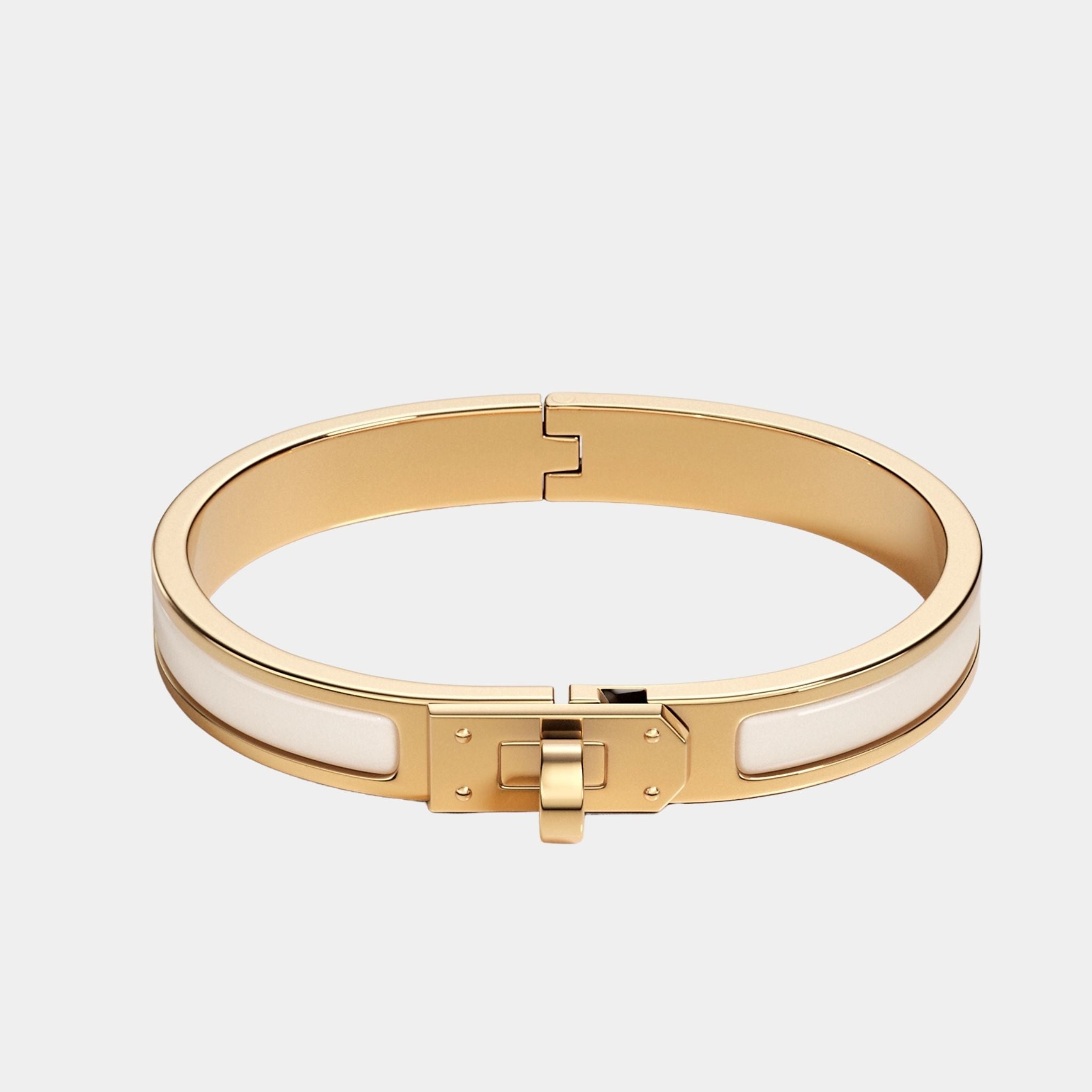Hermes Mini Clic Kelly Bracelet Gold Plated, Creme