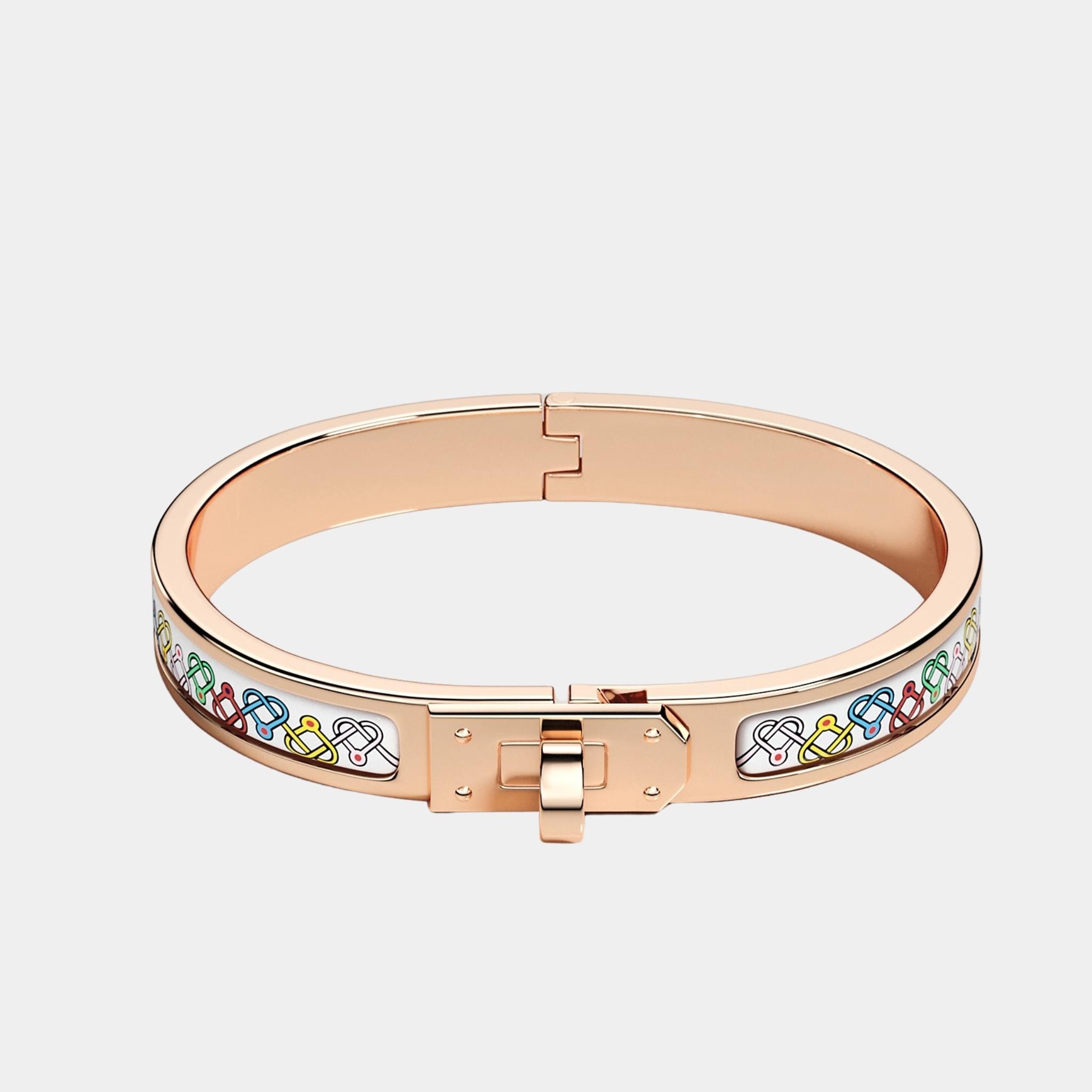 Hermes Mini Clic Kelly Petits Coeurs Bracelet Rose Gold Plated, Aurore