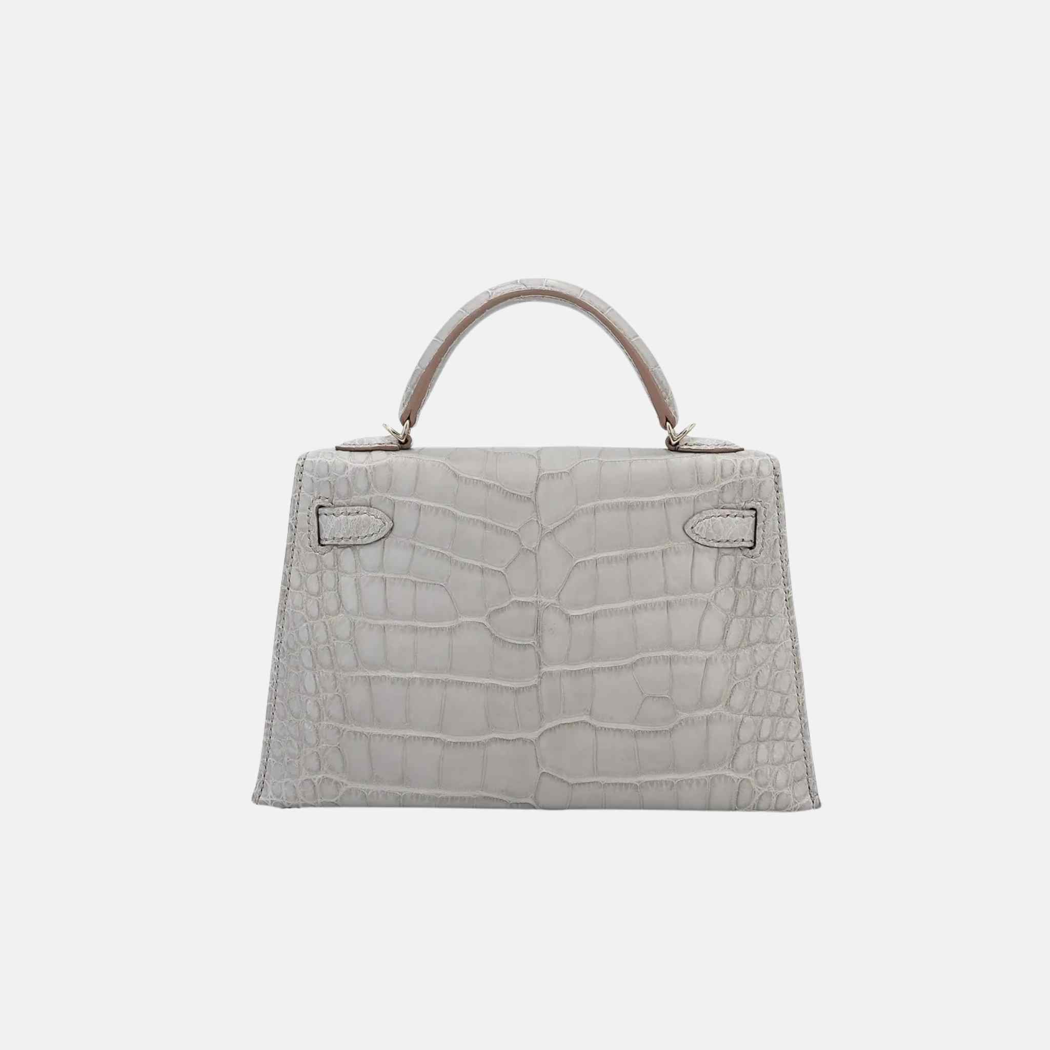 Mini Kelly HSS Matte Alligator Gris Perle PHW, Back