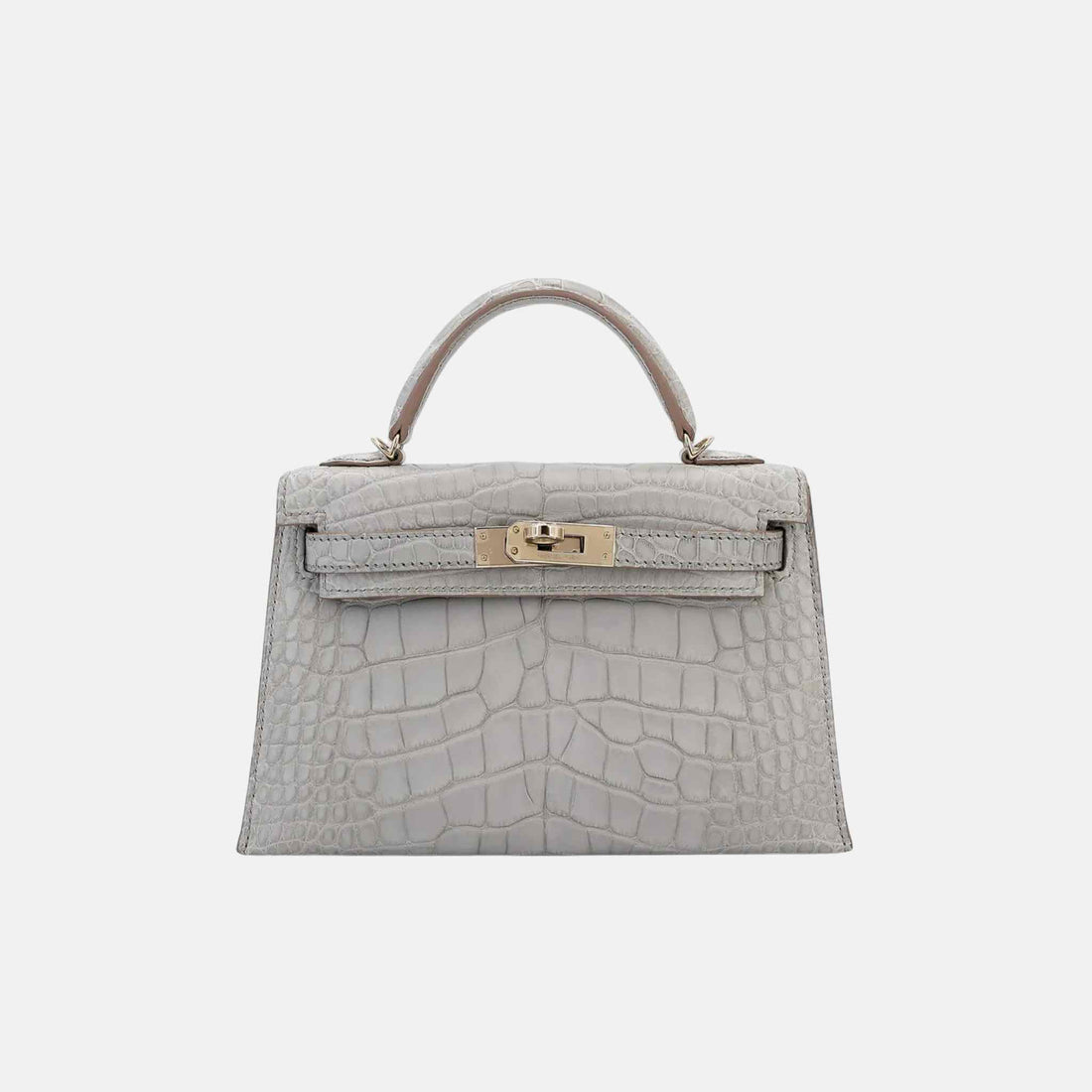 Mini Kelly HSS Matte Alligator Gris Perle PHW, Front