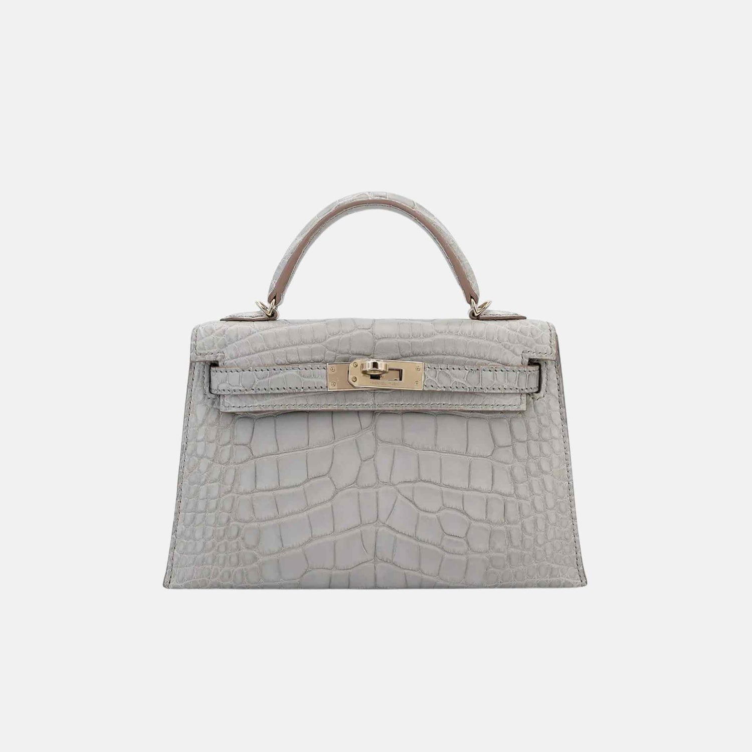 Mini Kelly HSS Matte Alligator Gris Perle PHW, Front