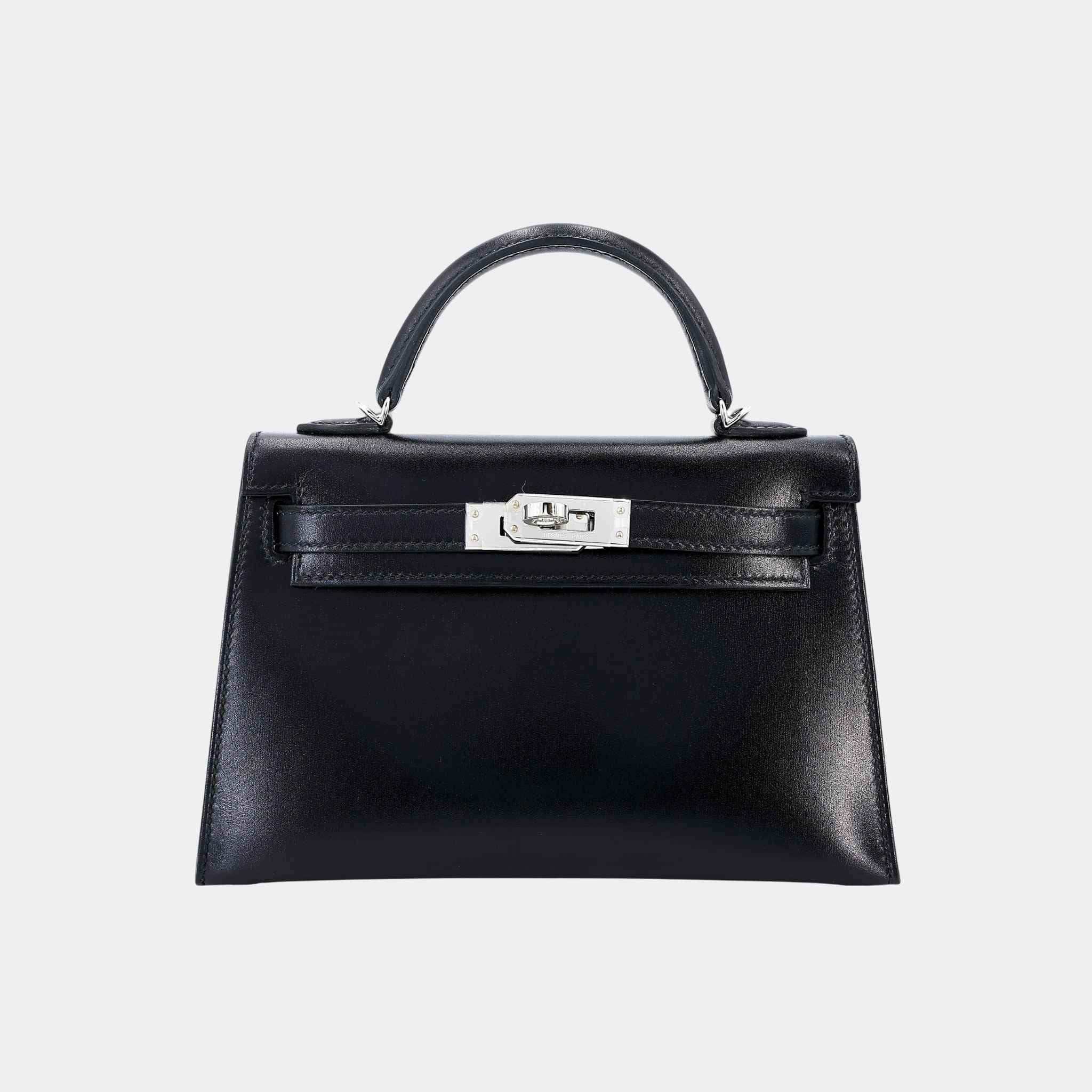 Hermes Mini Kelly II Box-Calf Black PHW, Front