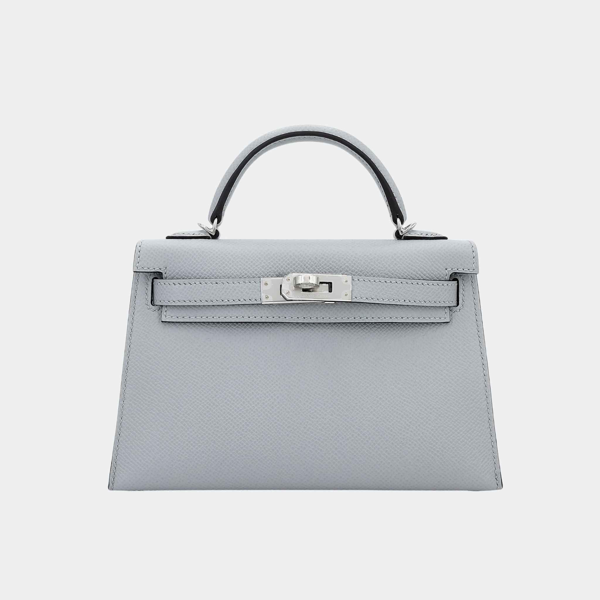 Hermes Mini Kelly II Epsom Bleu Glacier PHW, Front
