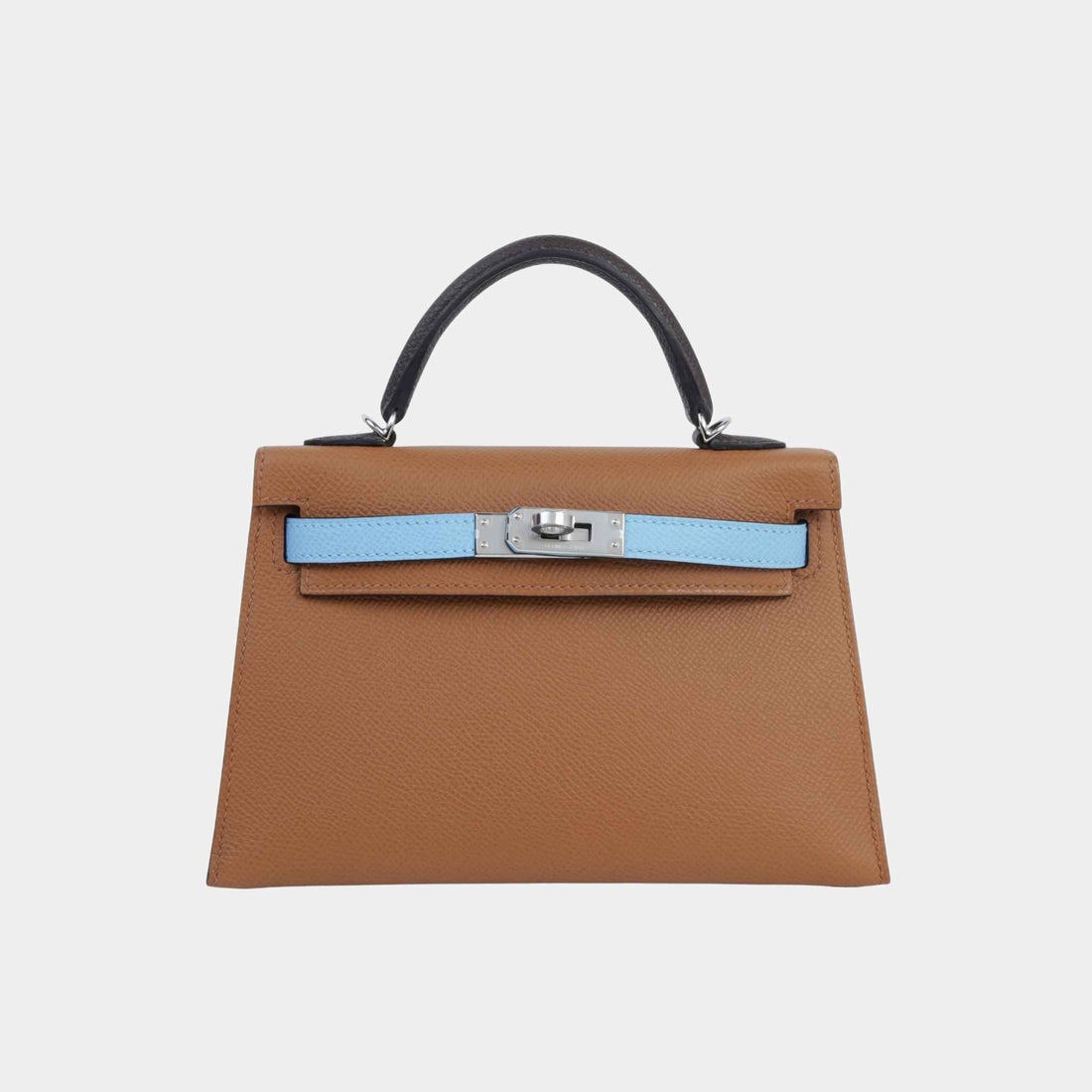 Hermes Mini Kelly II Epsom Gold/Ecorce/Celeste PHW, Front