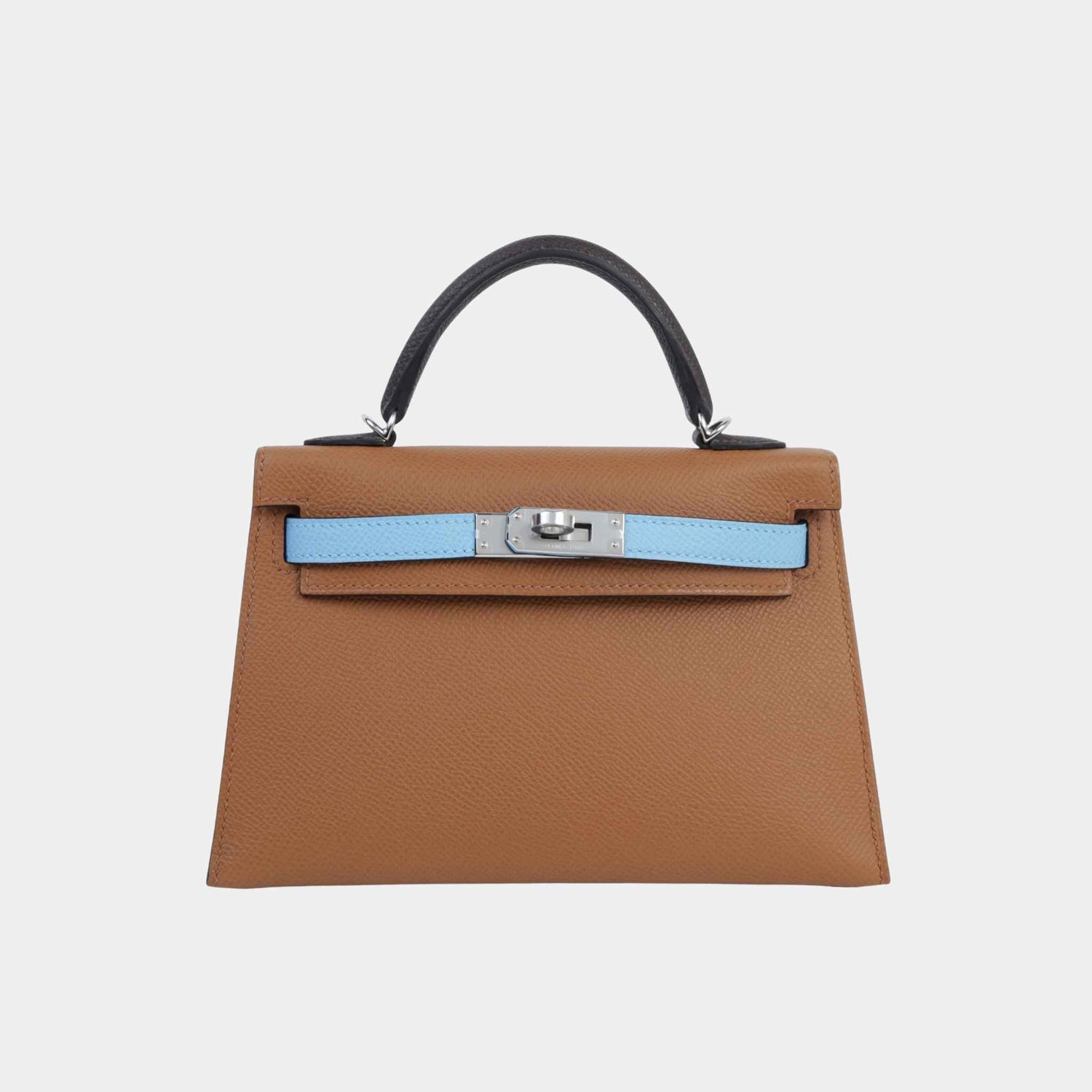 Hermes Mini Kelly II Epsom Gold/Ecorce/Celeste PHW, Front