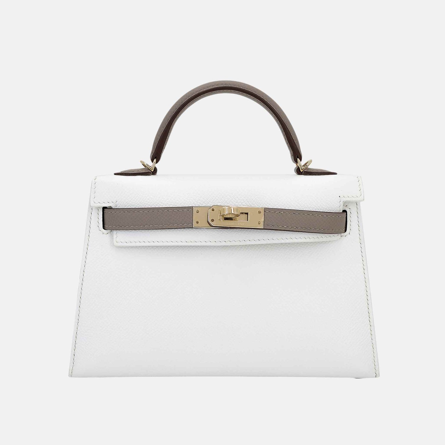 Hermes Mini Kelly II Epsom Gris Asphalte / White PBHW, Front