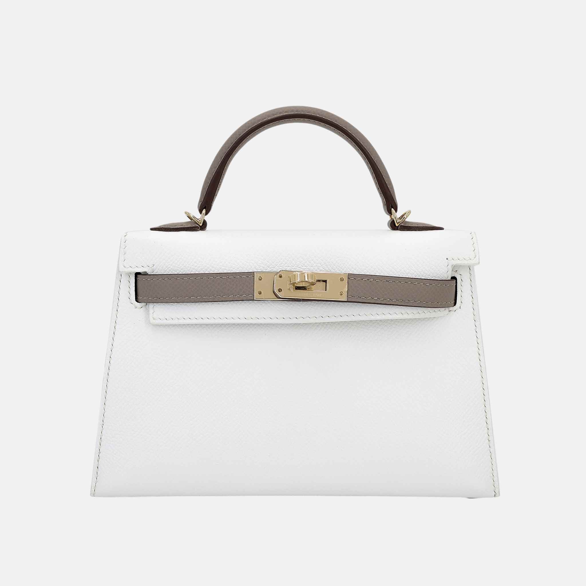 Hermes Mini Kelly II Epsom Gris Asphalte / White PBHW, Front