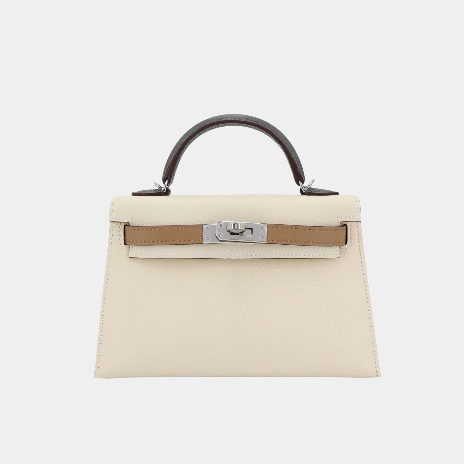 Hermes Mini Kelly II Epsom Nata/Gris Meyer/Chai PHW, Front