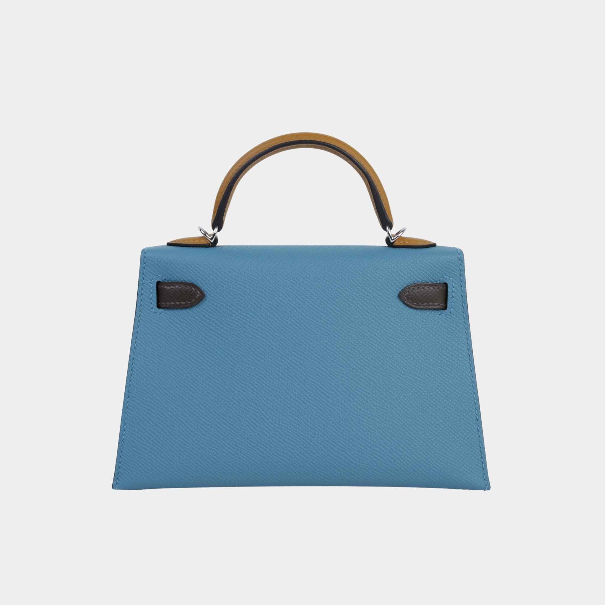 Hermes Mini Kelly II Epsom New Bleu Jean/Ecorce/Natural Sable PHW, Back