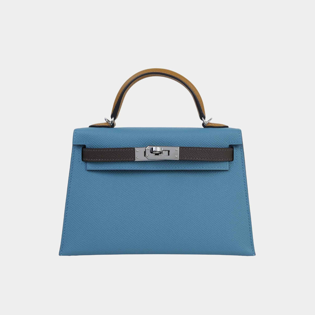 Hermes Mini Kelly II Epsom New Bleu Jean/Ecorce/Natural Sable PHW, Front