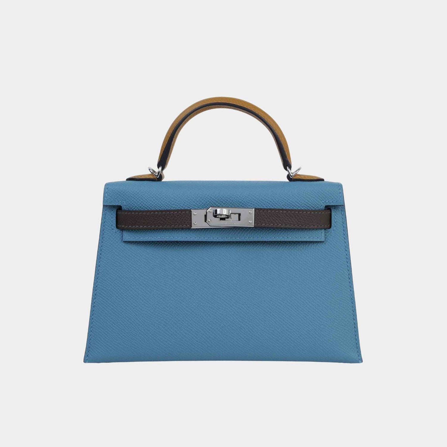 Hermes Mini Kelly II Epsom New Bleu Jean/Ecorce/Natural Sable PHW, Front