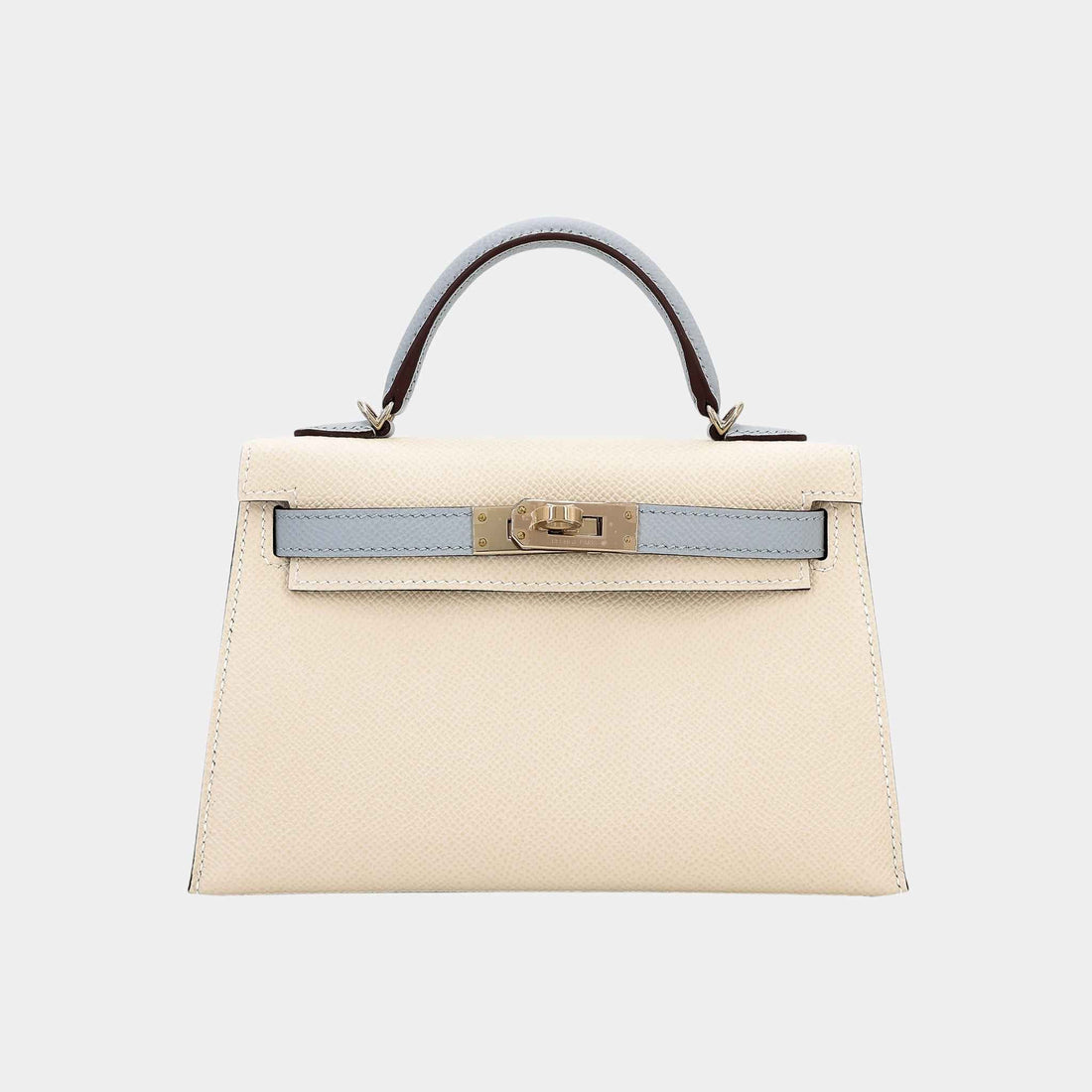 Hermes Mini Kelly II HSS Epsom Craie/Bleu Glacier PBHW, Front