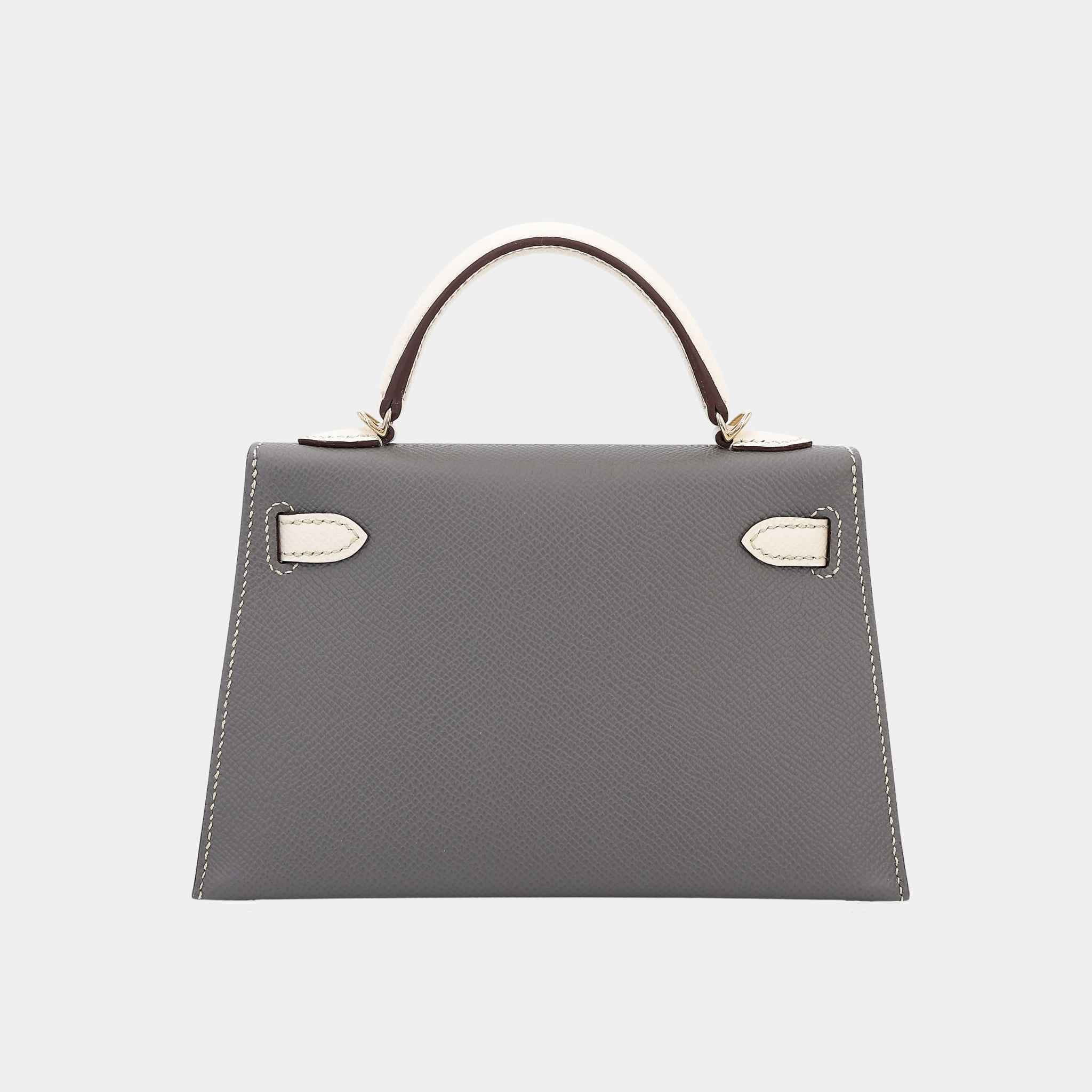 Hermes Mini Kelly II HSS Epsom Gris Meyer/Craie PBHW, Back