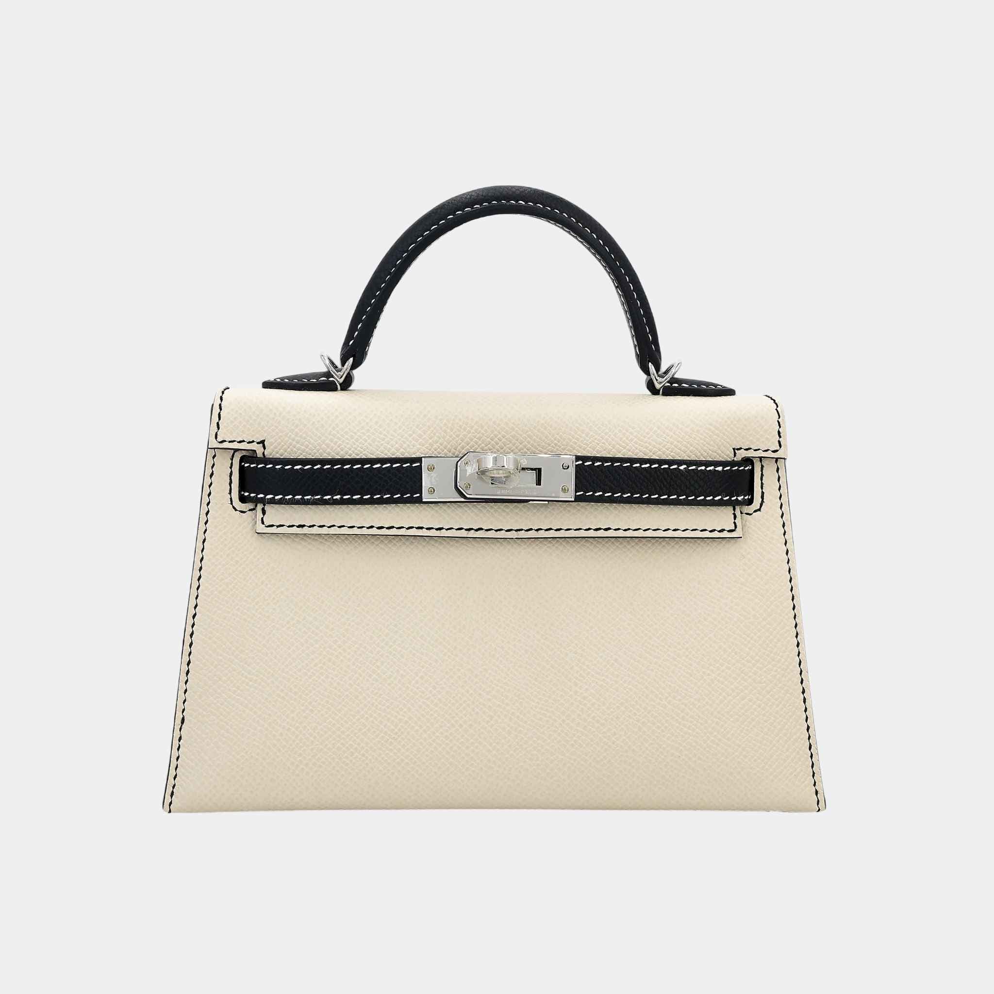Hermes Mini Kelly II HSS Epsom Nata/Black PHW, Front