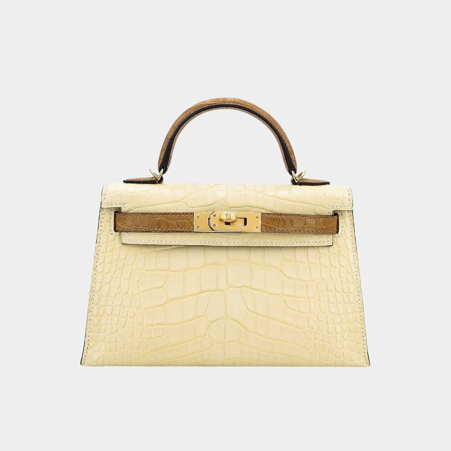 Hermes Mini Kelly II HSS Matte Alligator Vanille/Kraft GHW, Front