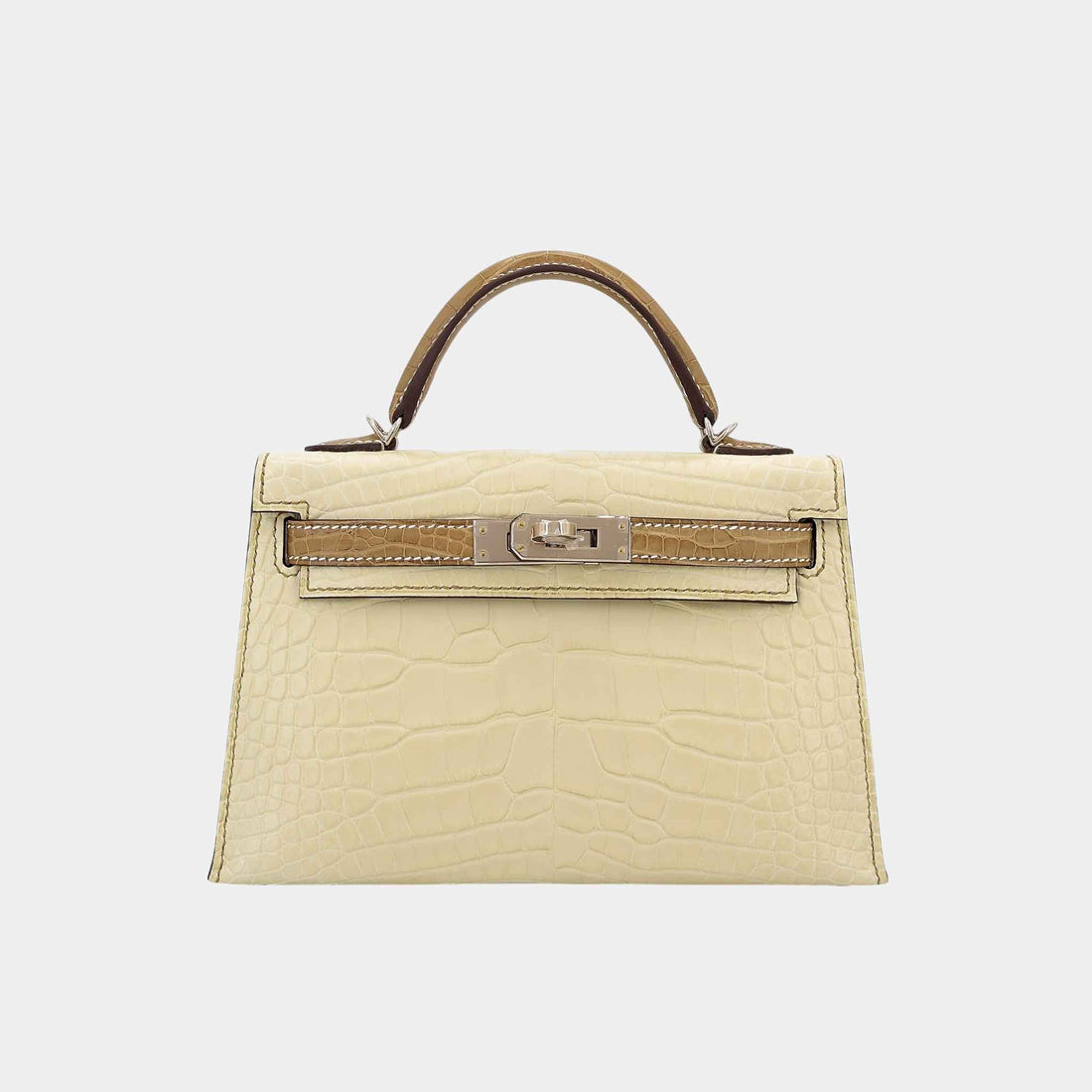 Hermes Mini Kelly II HSS Matte Alligator Vanille/Kraft PBHW, Front