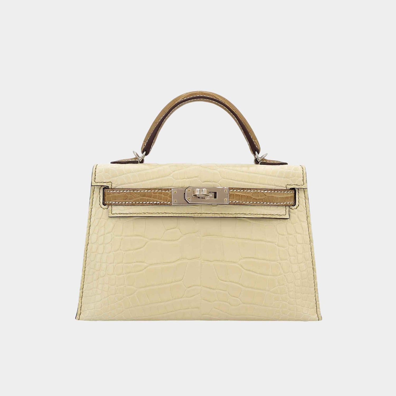Hermes Mini Kelly II HSS Matte Alligator Vanille/Kraft PBHW, Front