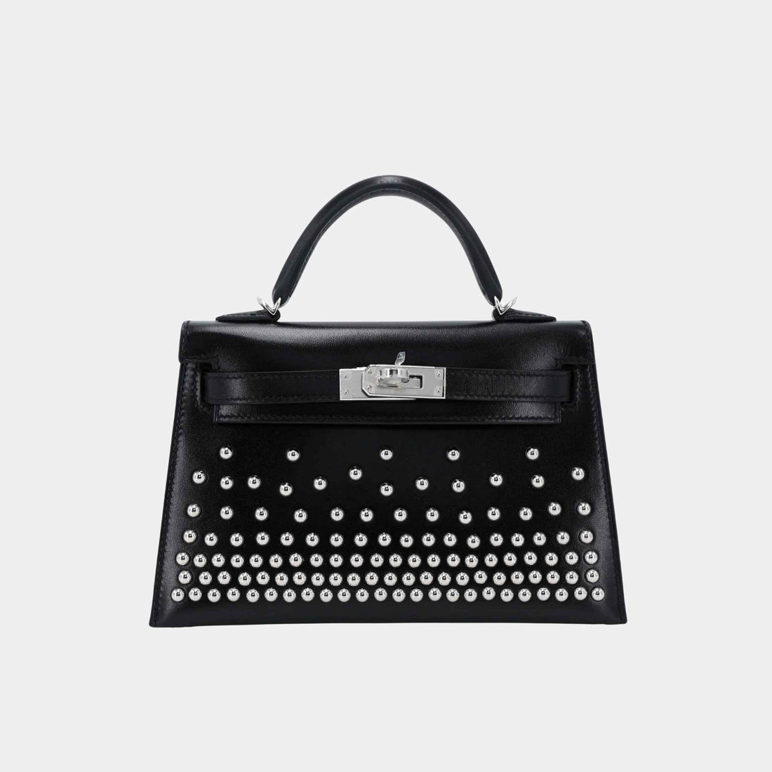 Hermes Mini Kelly II Limited Edition Cloute Studded Box-Calf Black PHW, Front