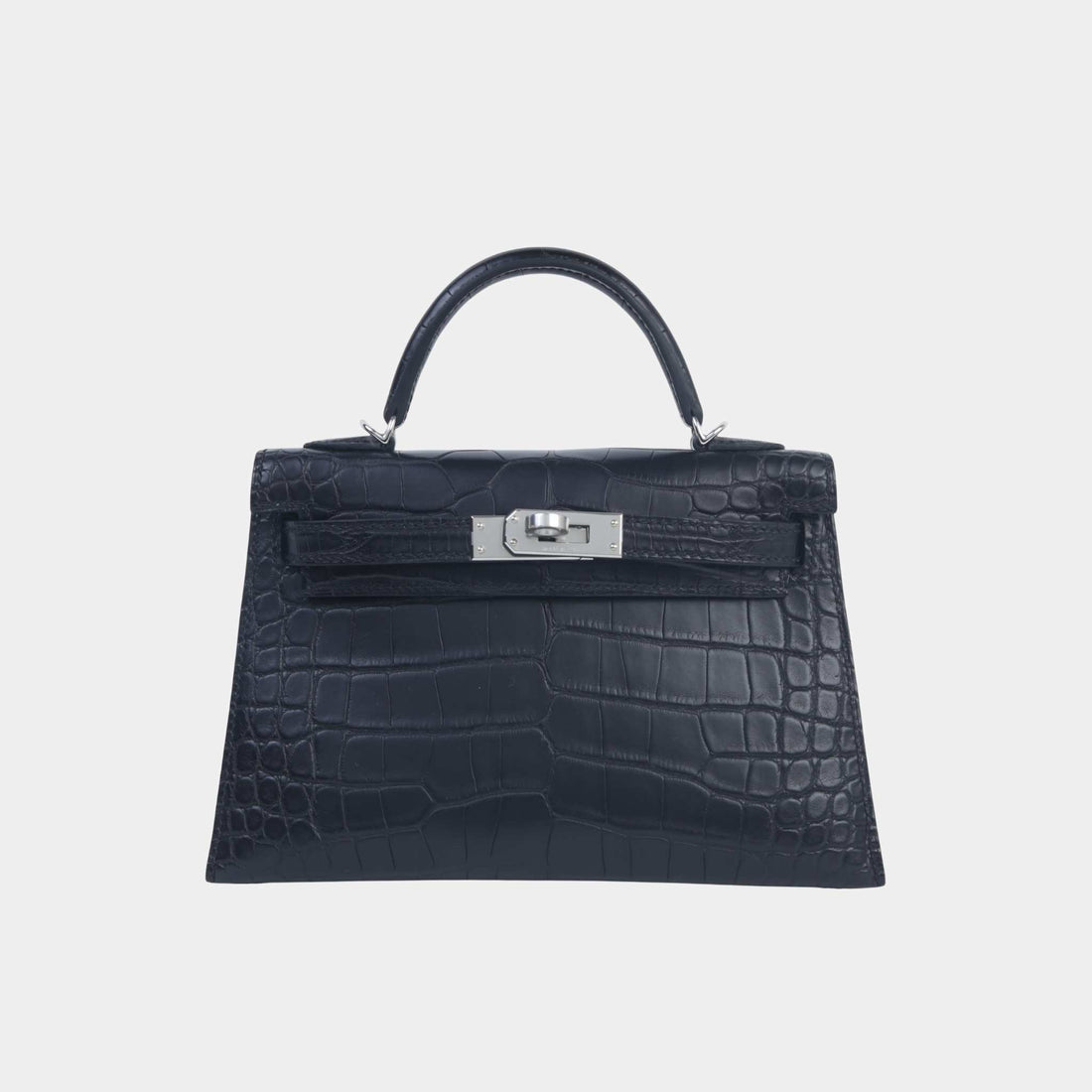 Hermes Mini Kelly II Matte Alligator Black PHW, Front