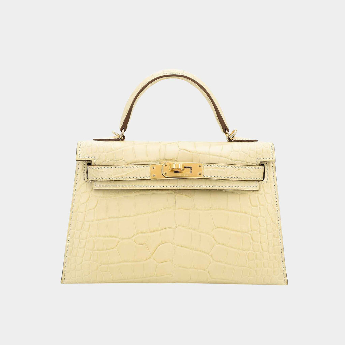 Hermes Mini Kelly II Matte Alligator Vanille GHW, Front