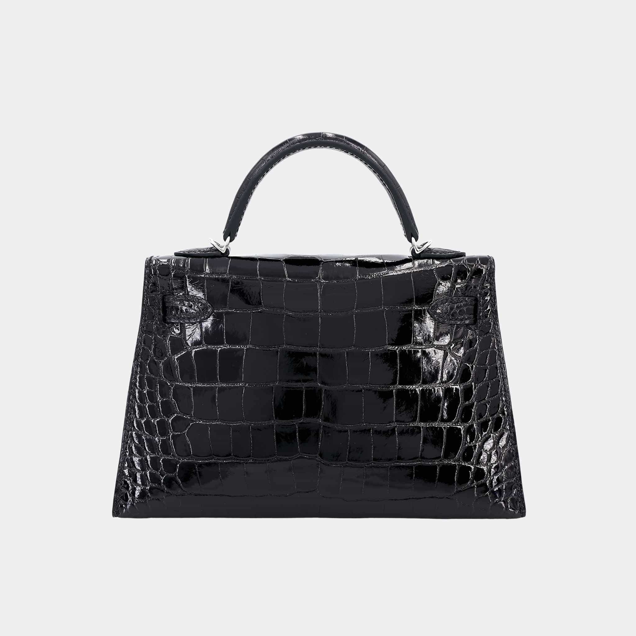 Hermes Mini Kelly II Shiny Alligator Black PHW, Back