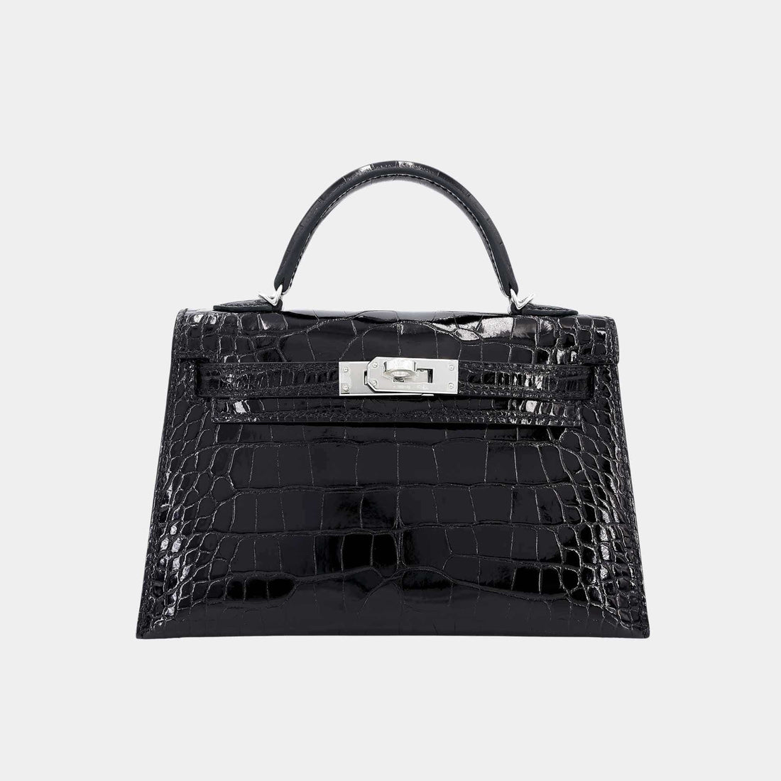 Hermes Mini Kelly II Shiny Alligator Black PHW, Front