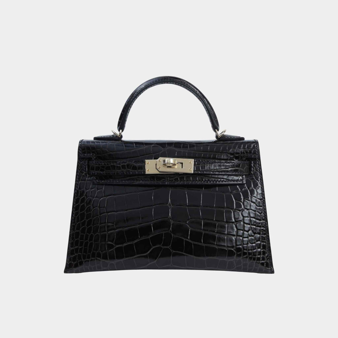 Hermes Mini Kelly II Shiny Alligator Graphite PBHW, Front