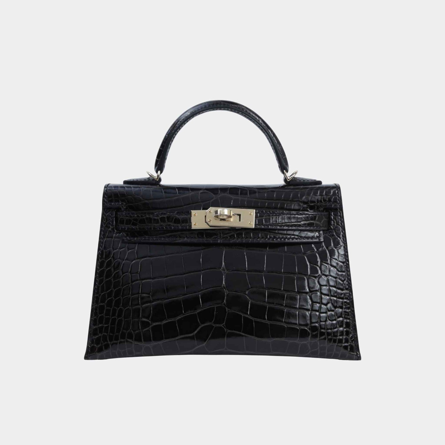 Hermes Mini Kelly II Shiny Alligator Graphite PBHW, Front
