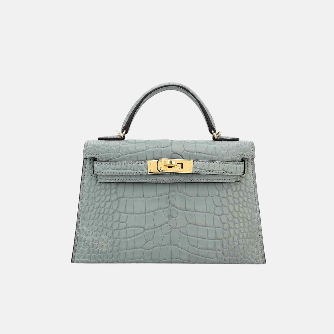 Hermes Mini Kelly Matte Alligator Gris Ciment GHW, Front