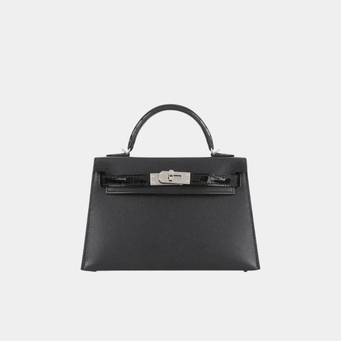 Hermes Mini kelly Touch Black Madame &amp; Shiny Alligator PHW, front 