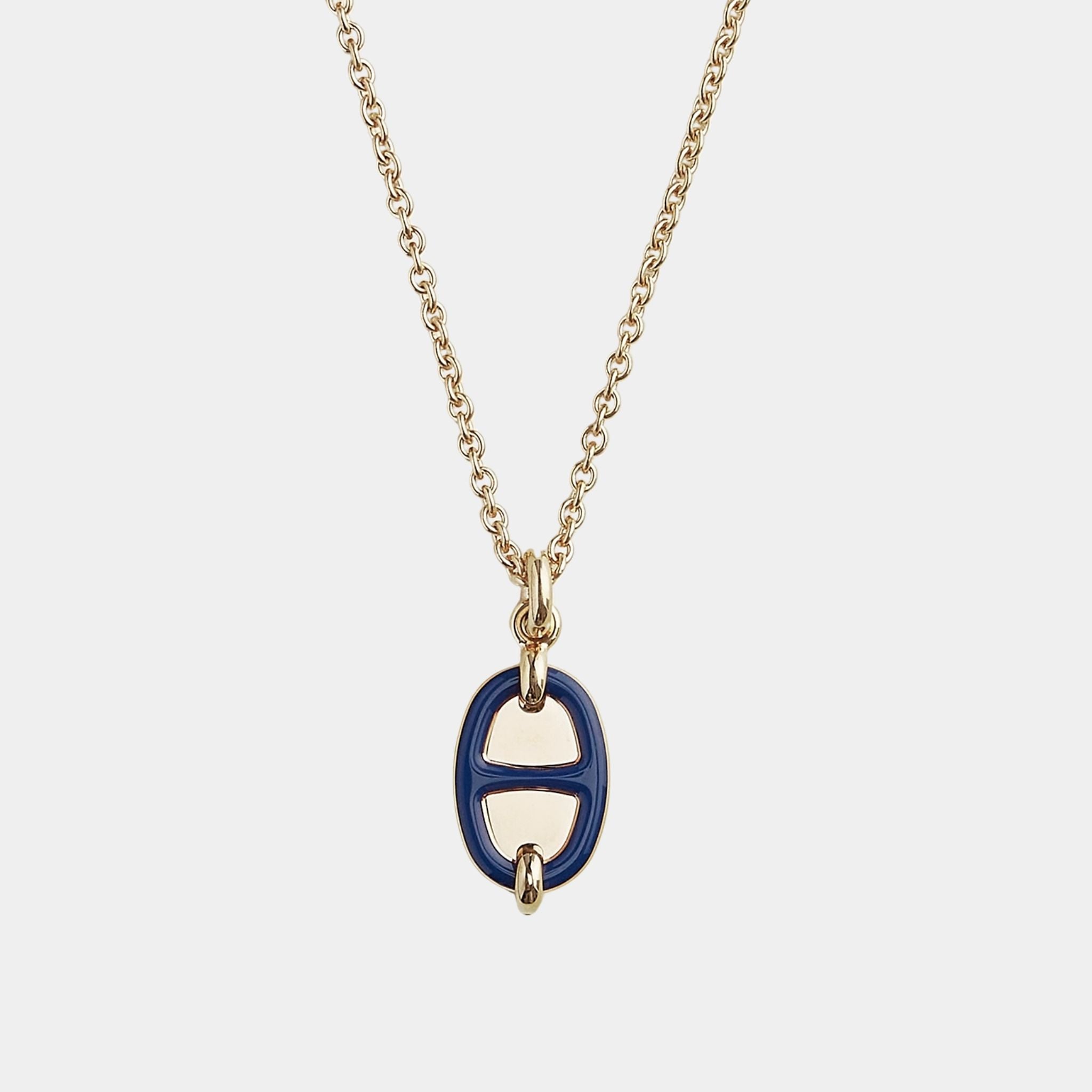 Hermes Mini Maillon Pendant Small Model Gold Plated, Bleu Saphir