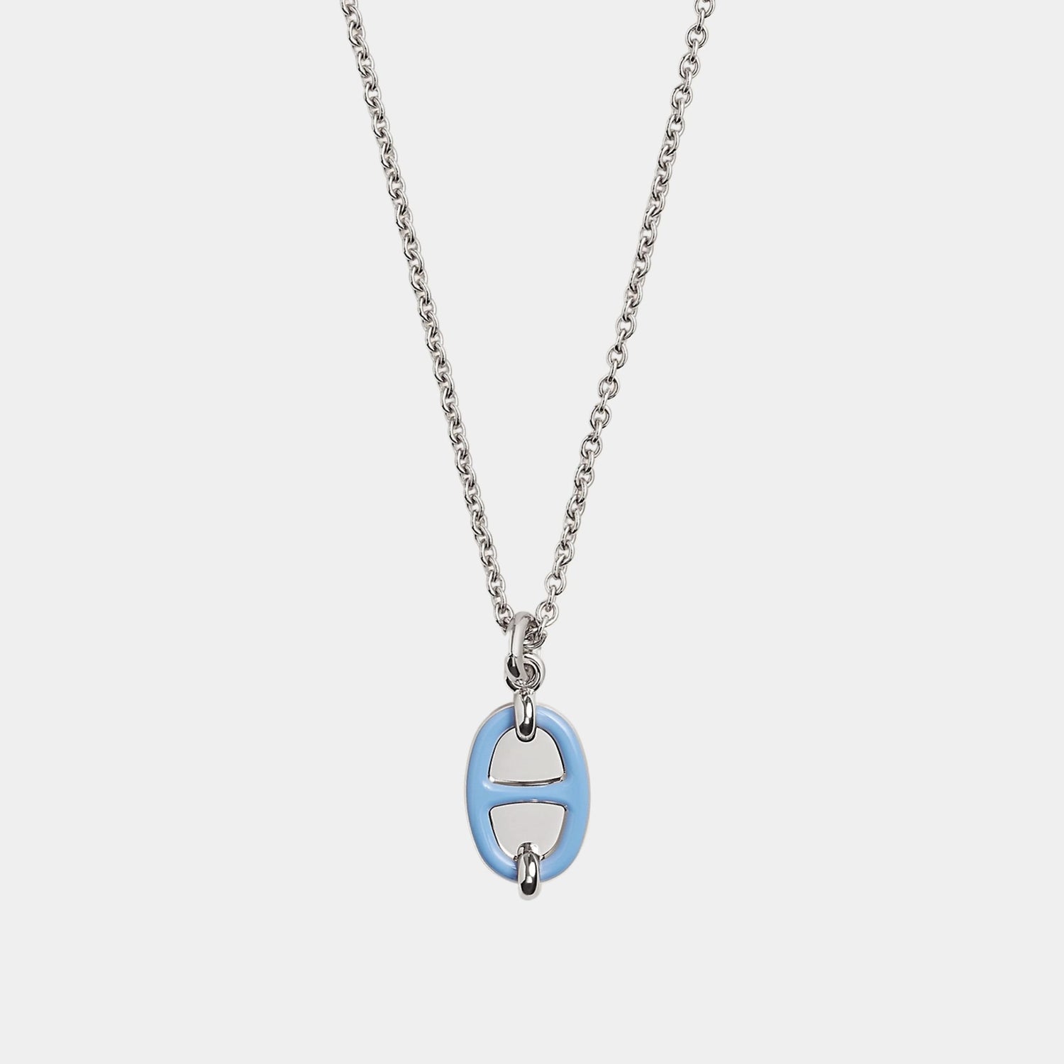 Hermes Mini Maillon Pendant Small Model Palladium Plated, Bleu De Lille