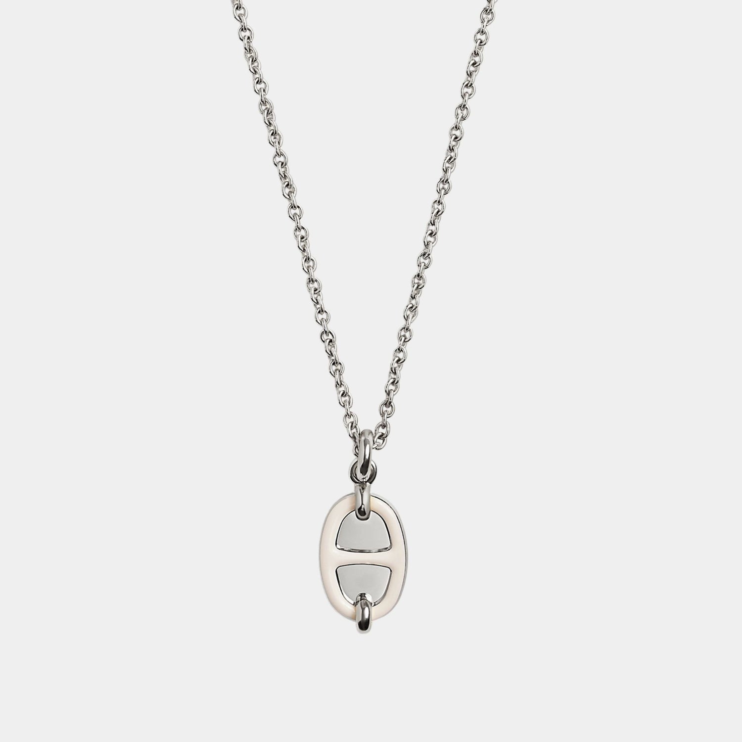 Hermes Mini Maillon Pendant Small Model Palladium Plated, Creme