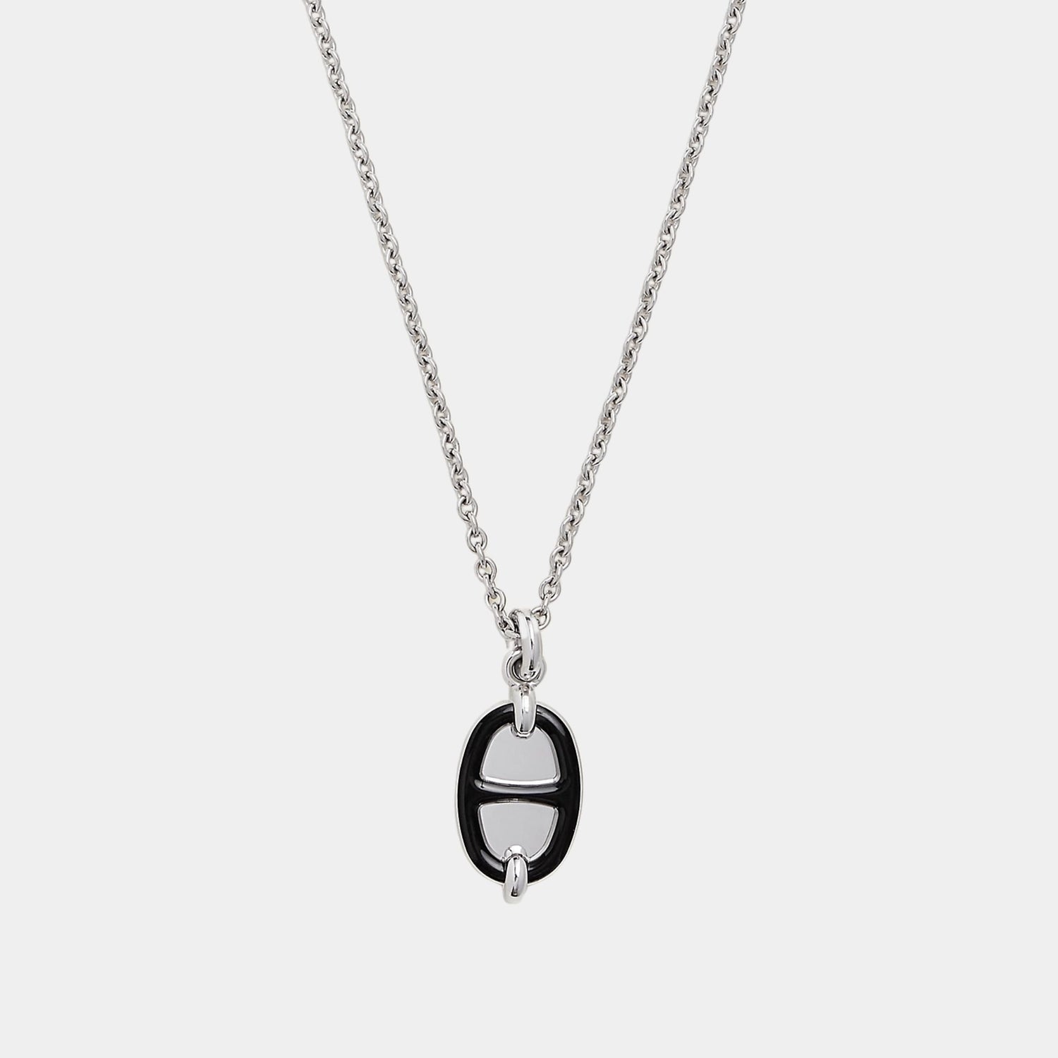 Hermes Mini Maillon Pendant Small Model Palladium Plated, Noir