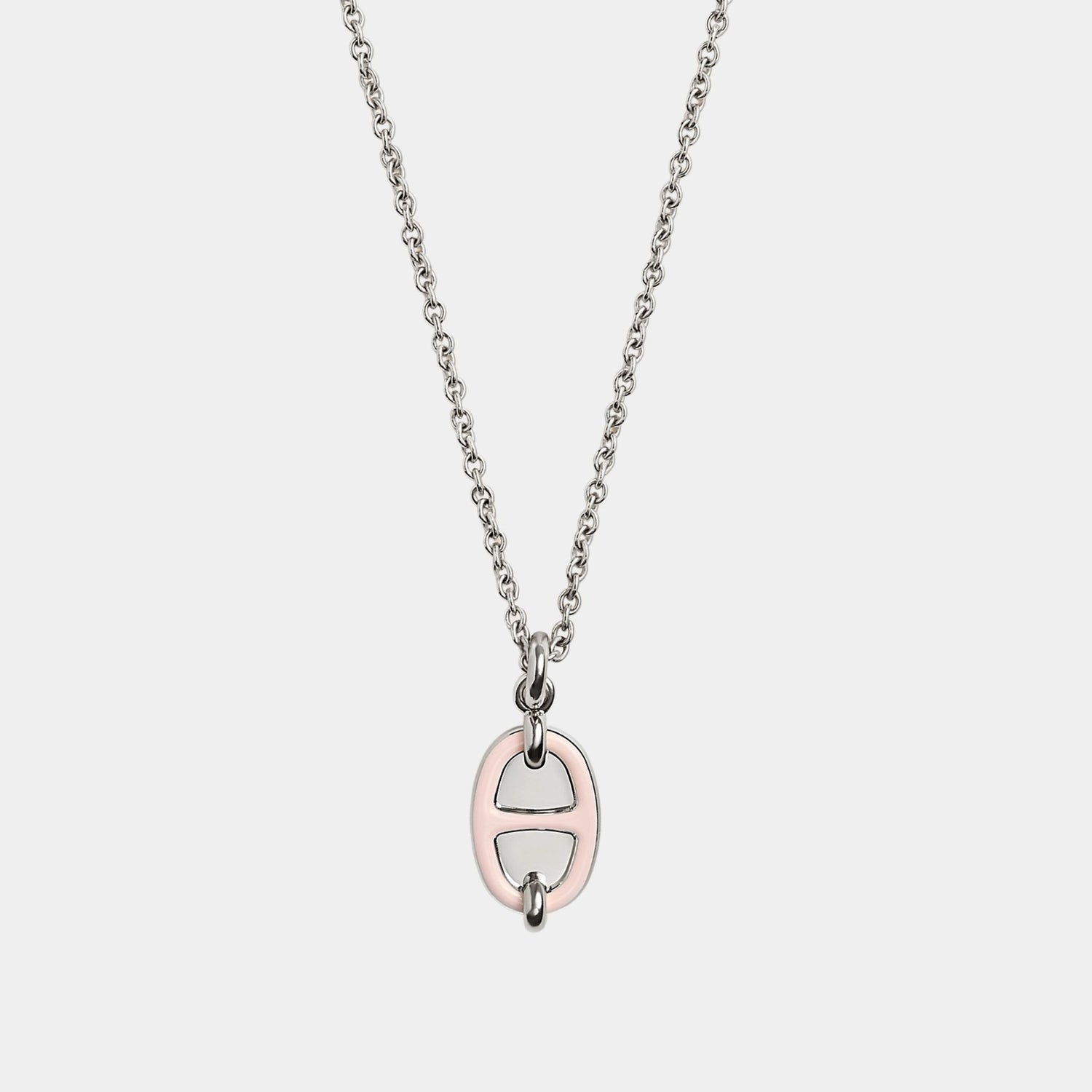 Hermes Mini Maillon Pendant Small Model Palladium Plated, Rose Candeur