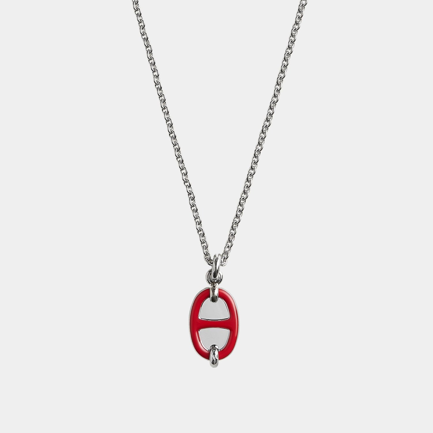 Hermes Mini Maillon Pendant Small Model Palladium Plated, Rouge Vif