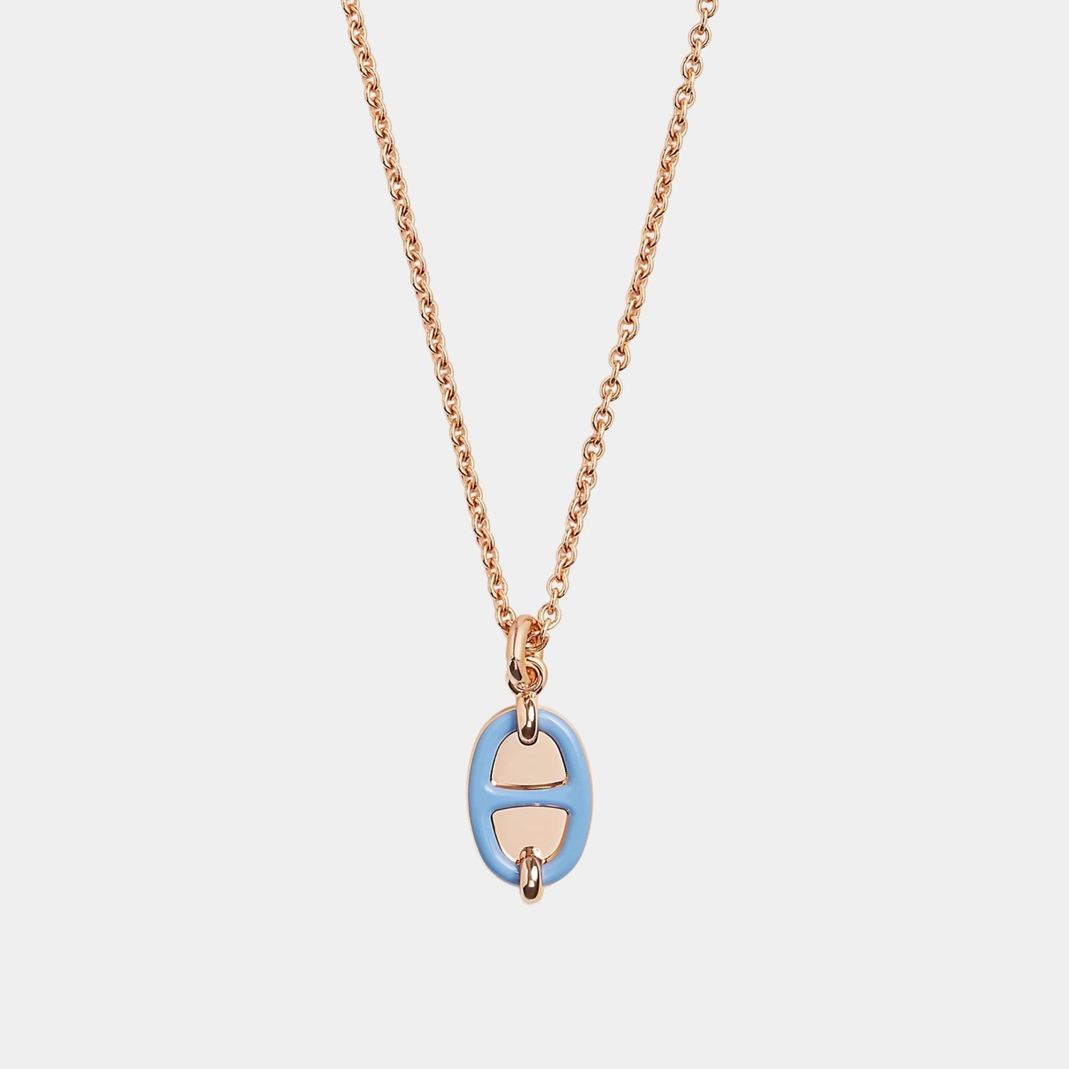 Hermes Mini Maillon Pendant Small Model Rose Gold Plated, Bleu De Lille, Close