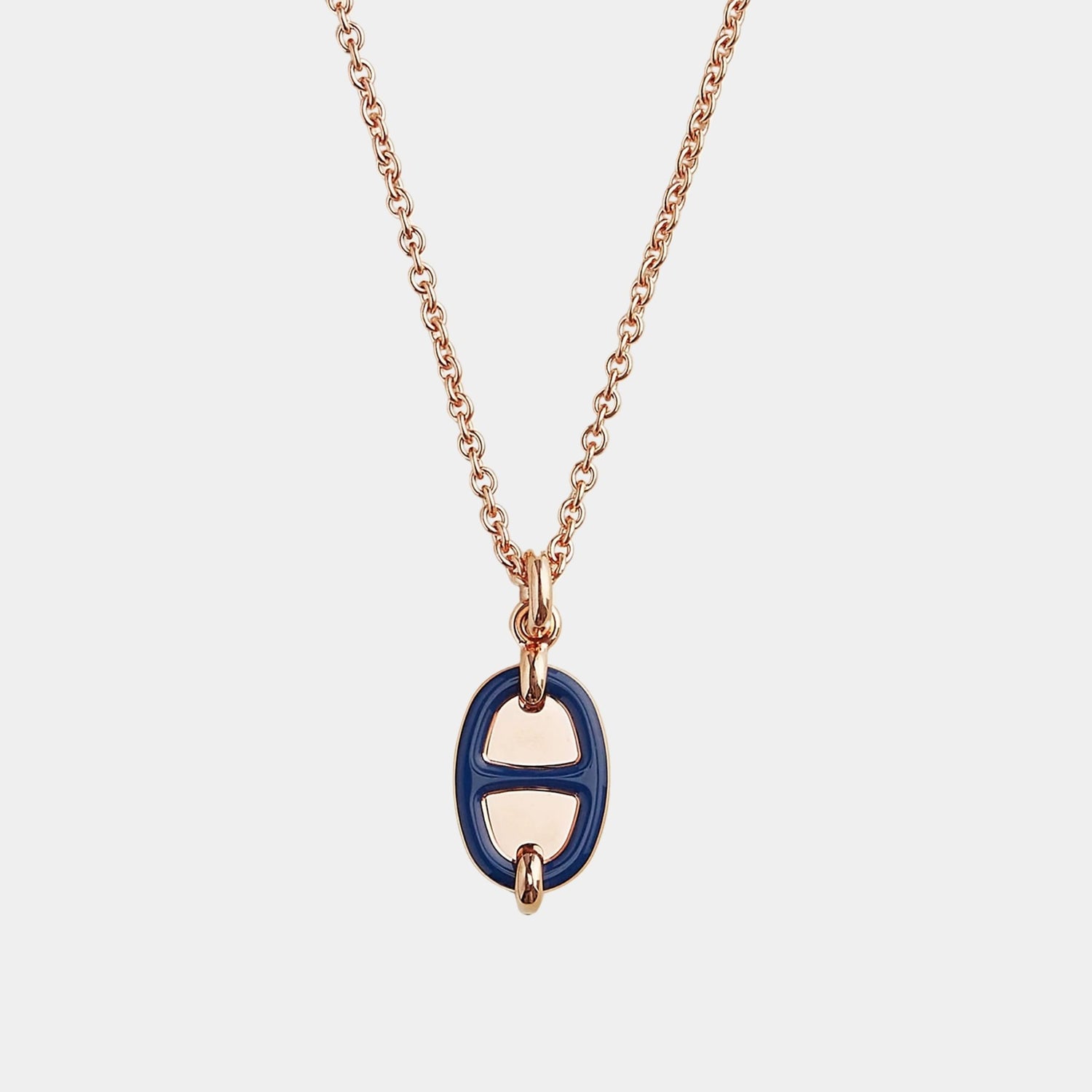 Hermes Mini Maillon Pendant Small Model Rose Gold Plated, Bleu De Saphir, Close
