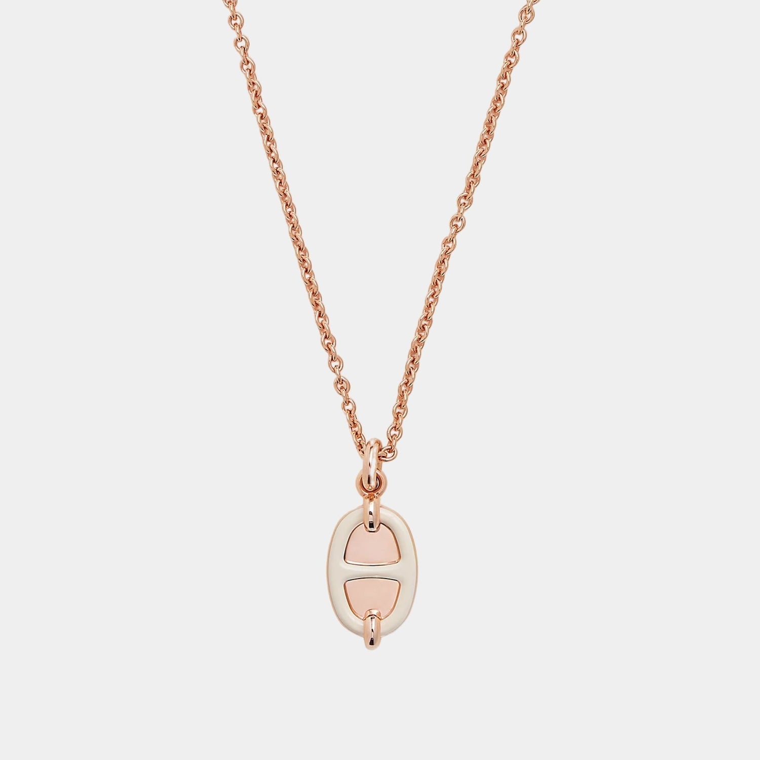 Hermes Mini Maillon Pendant Small Model Rose Gold Plated, Creme, Close