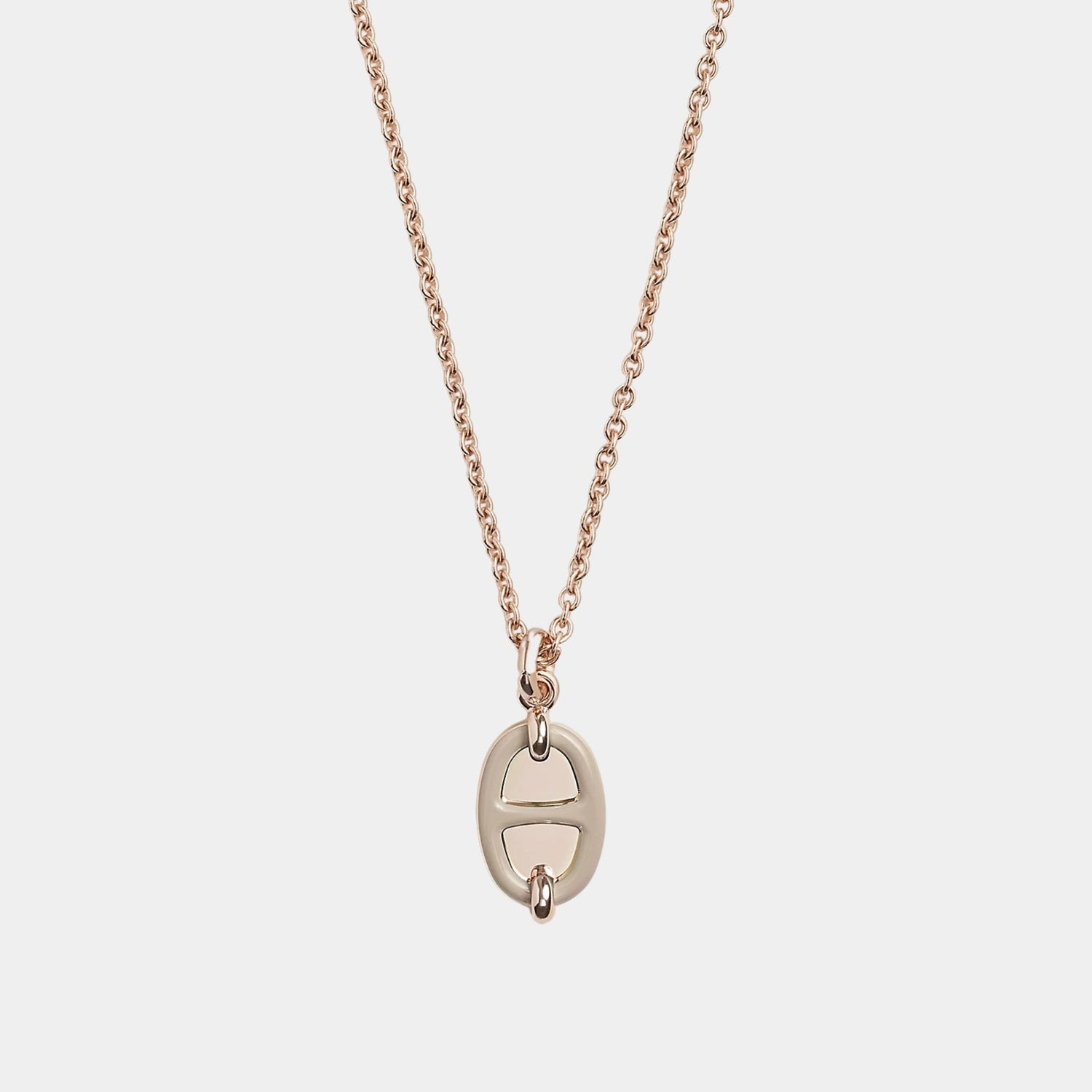 Hermes Mini Maillon Pendant Small Model Rose Gold Plated, Marron Glace, Close