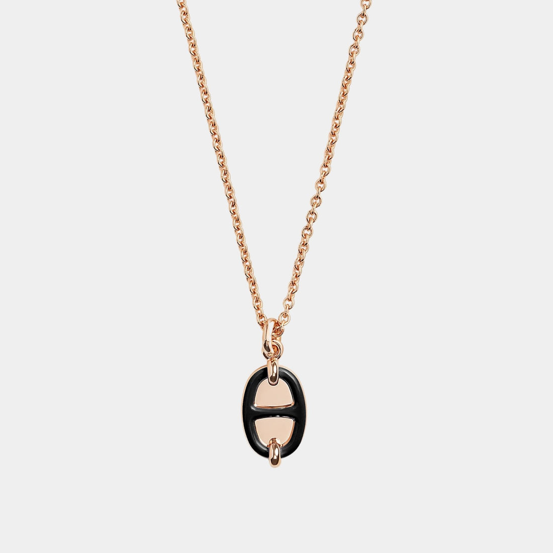 Hermes Mini Maillon Pendant Small Model Rose Gold Plated, Marron Glace, Close
