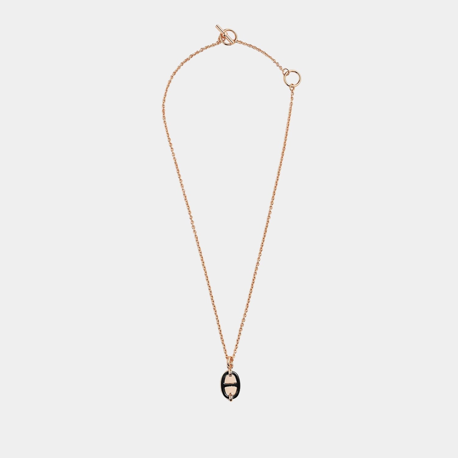 Hermes Mini Maillon Pendant Small Model Rose Gold Plated, Noir, Front