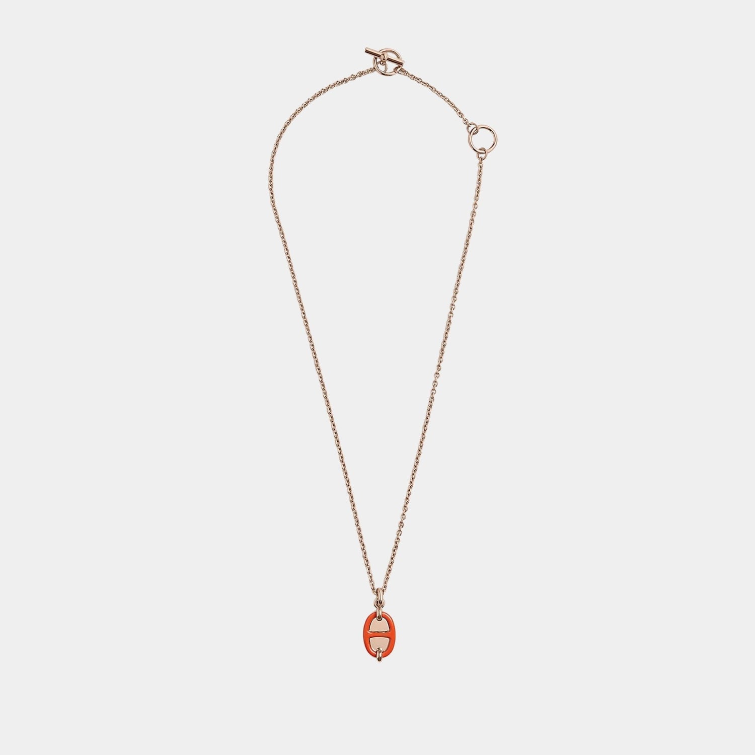 Hermes Mini Maillon Pendant Small Model Rose Gold Plated, Orange, Front