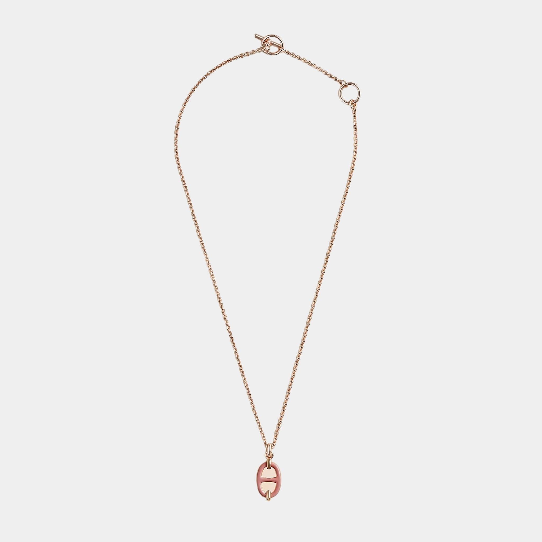Hermes Mini Maillon Pendant Small Model Rose Gold Plated, Rose Beate, Front