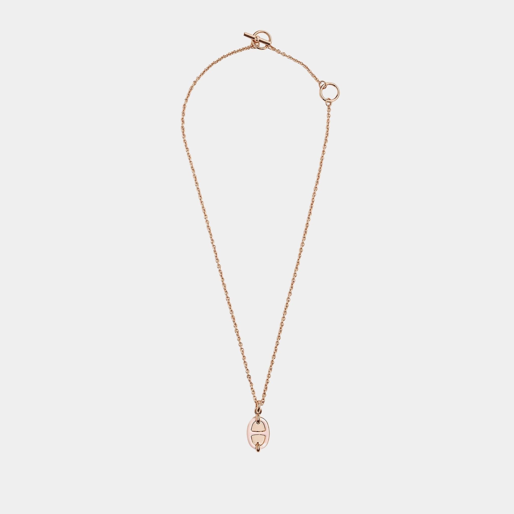 Hermes Mini Maillon Pendant Small Model Rose Gold Plated, Rose Candeur, Front