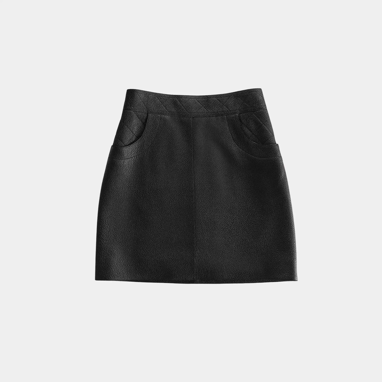 Hermes Mini Skirt in Washed Deer with Quilted Detail, Noir, Model, Black