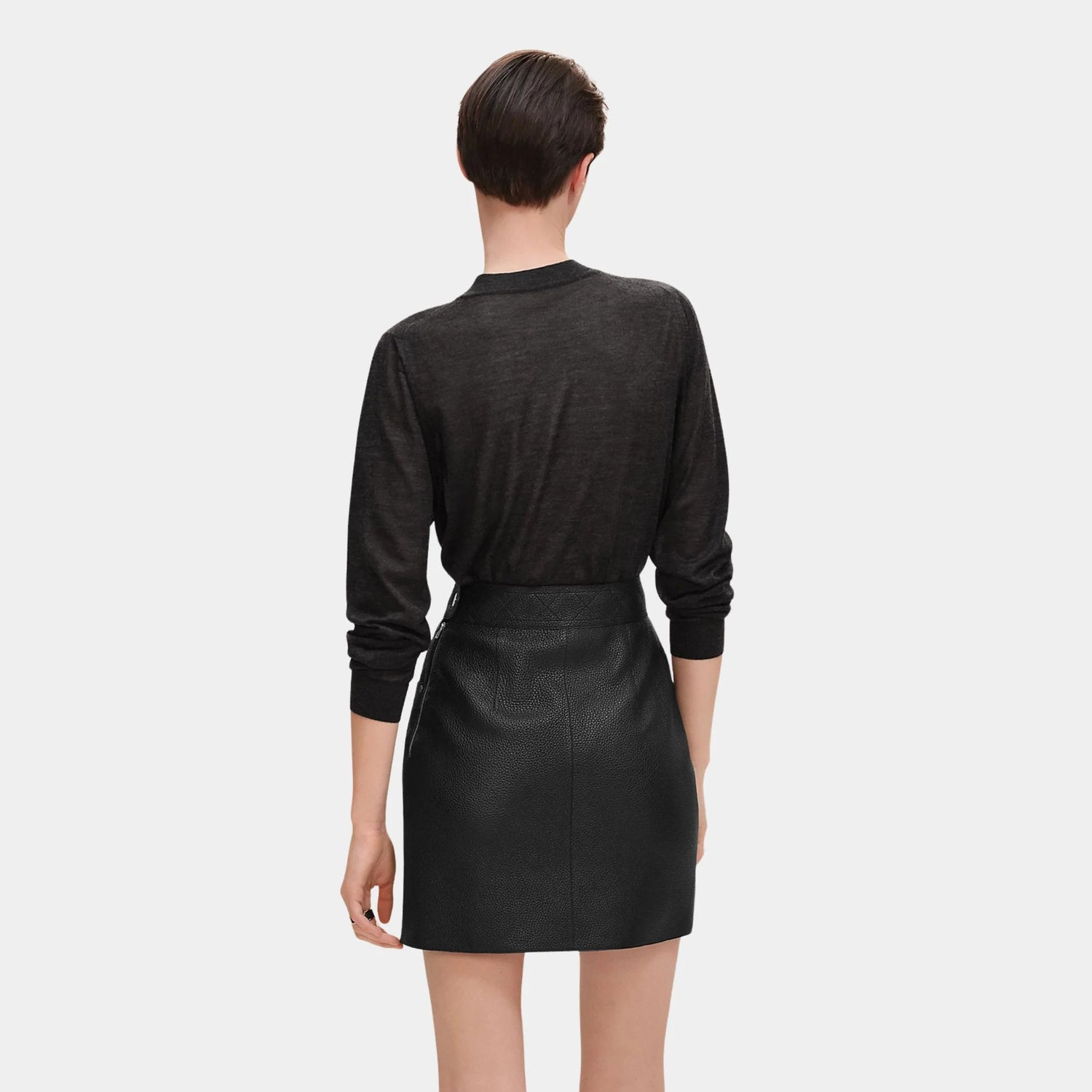 Hermes Mini Skirt in Washed Deer with Quilted Detail, Noir, Model, Back